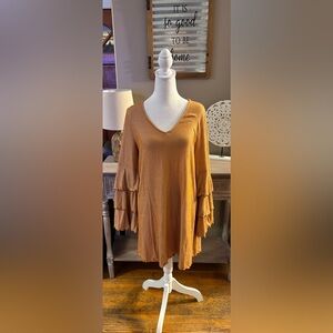 Altar’d State Ribbed Tiered Ruffle Sleeve Dresss